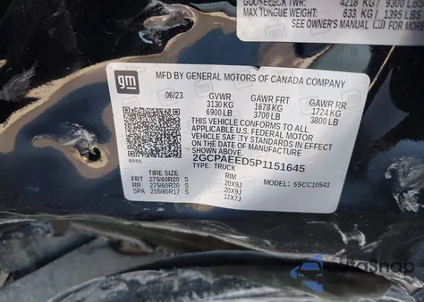 2023 Chevrolet Silverado C1500 Ltz z USA, uszkodzony, nr VIN 2GCPAEED5P1151645